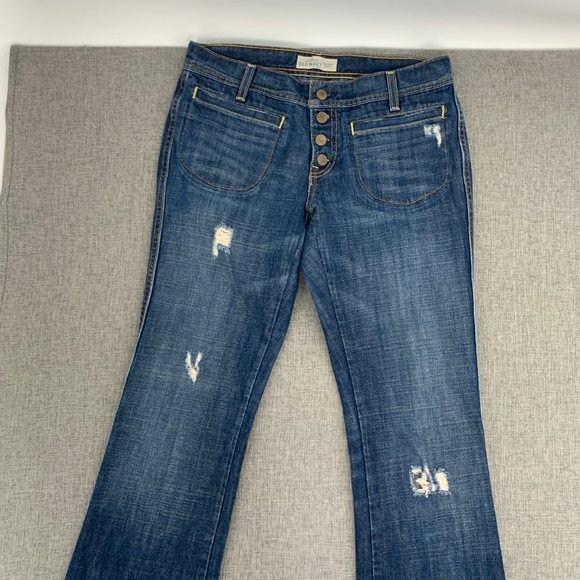 Old Navy Ultra Low‎ Rise Slim Boot Jeans 100% Cotton Size 6 Distressed Button - Picture 5 of 15